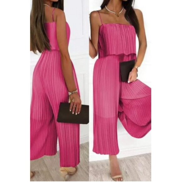 Fashion Noma Womens Pink Pleated Jumpsuit XL Polyester - Picture 1 of 6